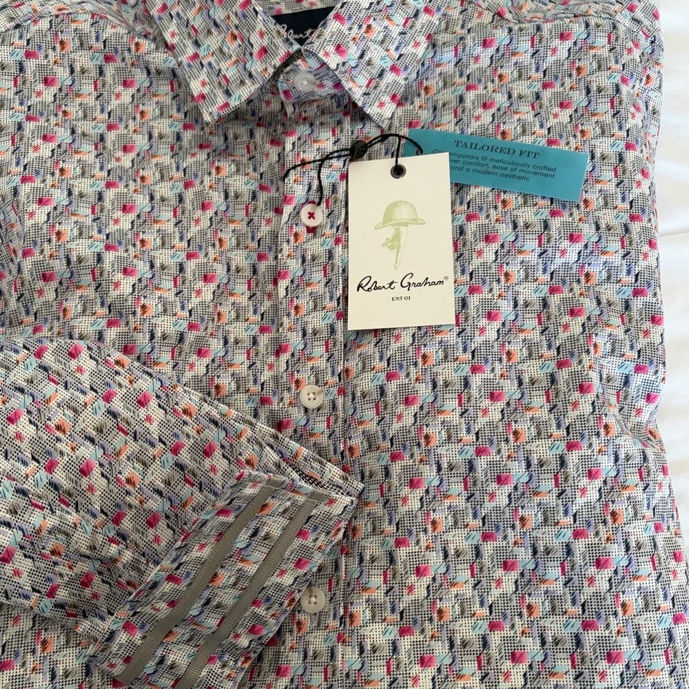 NWT Robert Graham Sz L Cotton Medina Multi Colored Button Up Long Sleeve Shirt - Picture 2 of 13